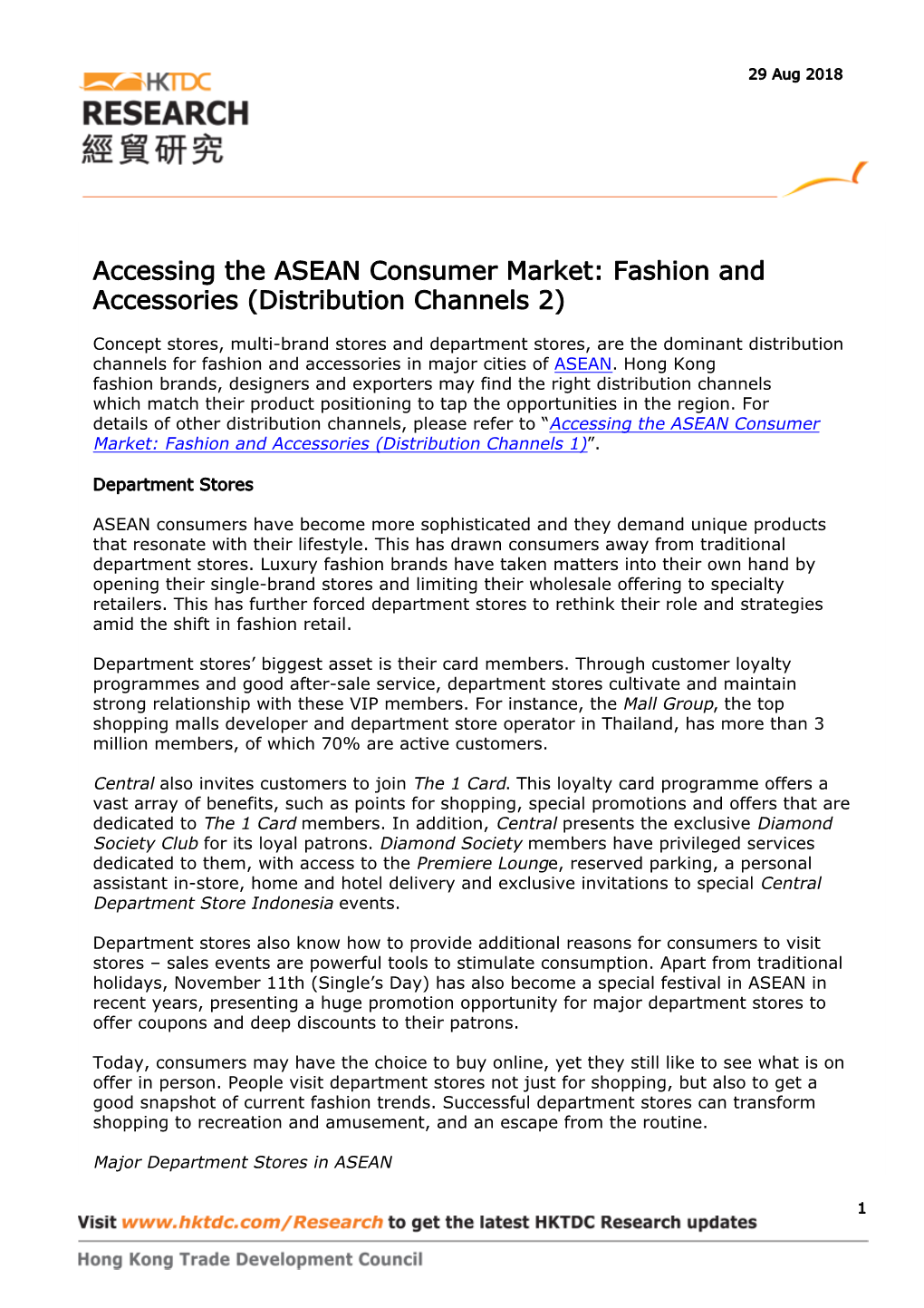 Accessing the ASEAN Consumer Market: Fashion and Accessories (Distribution Channels 2) | HKTDC