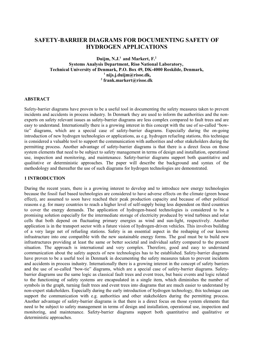 Safety-Barrier Diagrams for Documenting Safety of Hydrogen Applications