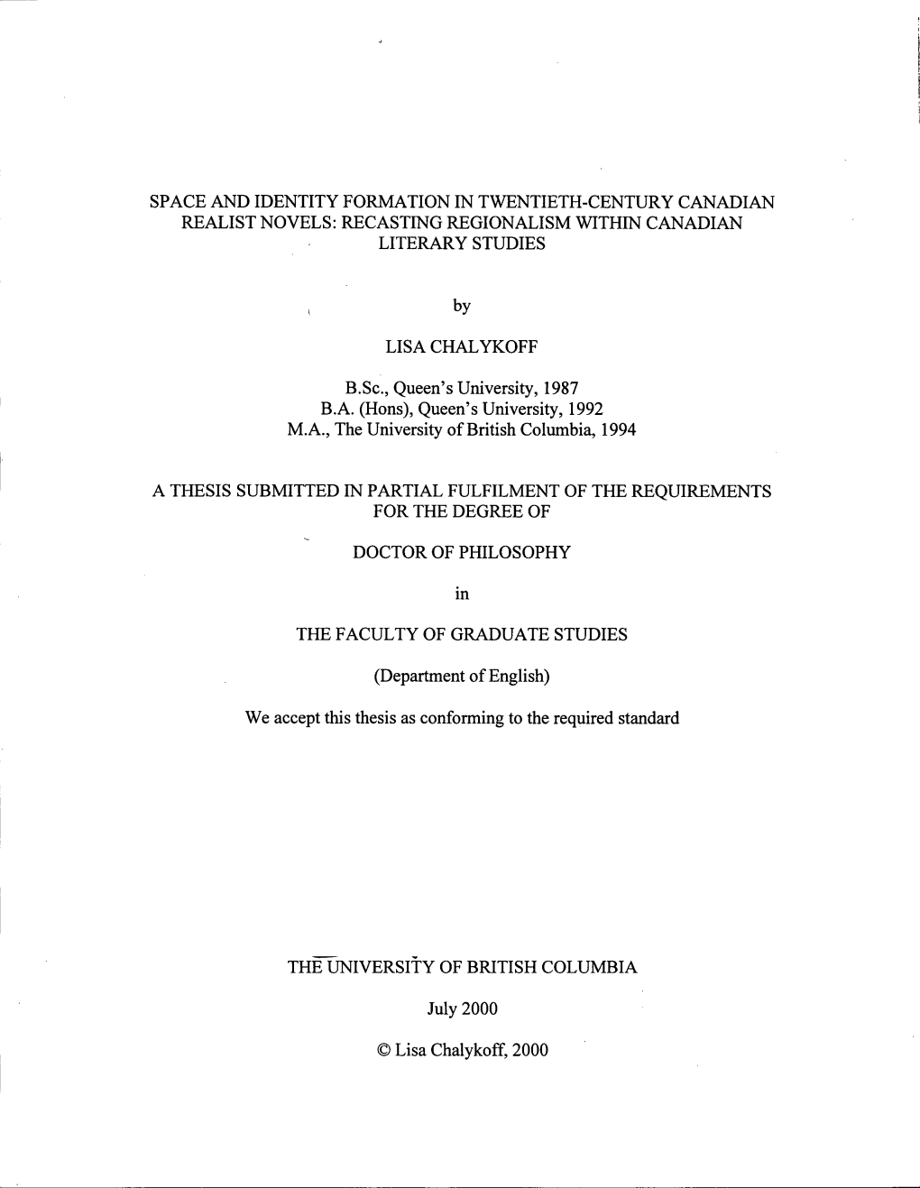 Space and Identity Formation in Twentieth-Century Canadian Realist Novels: Recasting Regionalism Within Canadian Literary Studies