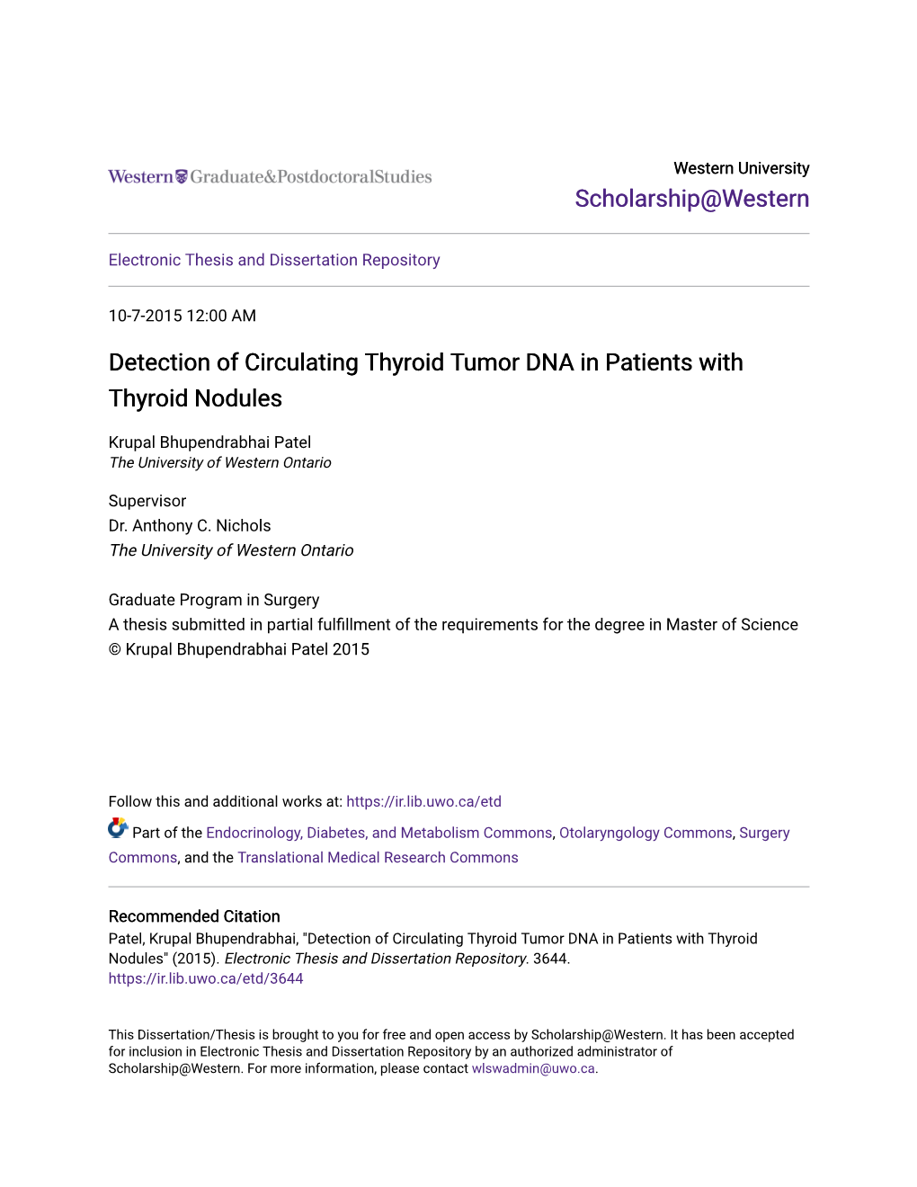 Detection of Circulating Thyroid Tumor DNA in Patients with Thyroid Nodules