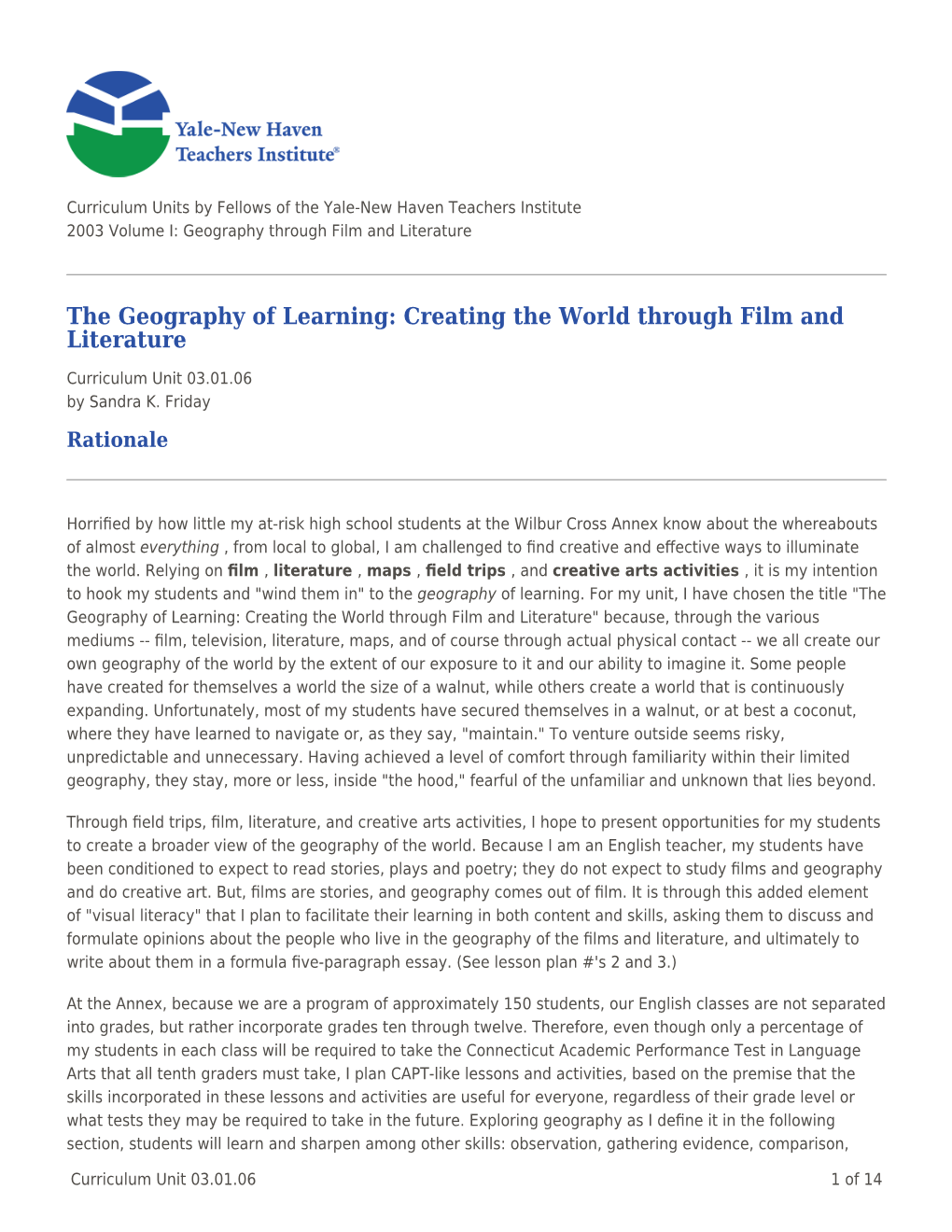 The Geography of Learning: Creating the World Through Film and Literature