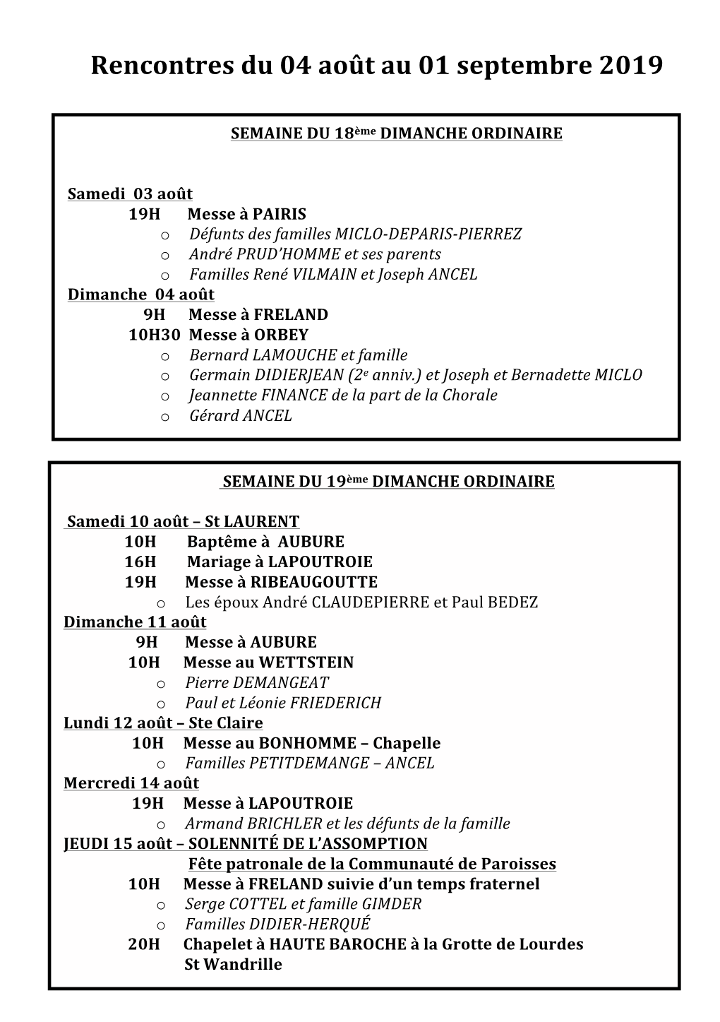 Rencontres Du 04 Août Au 01 Septembre 2019