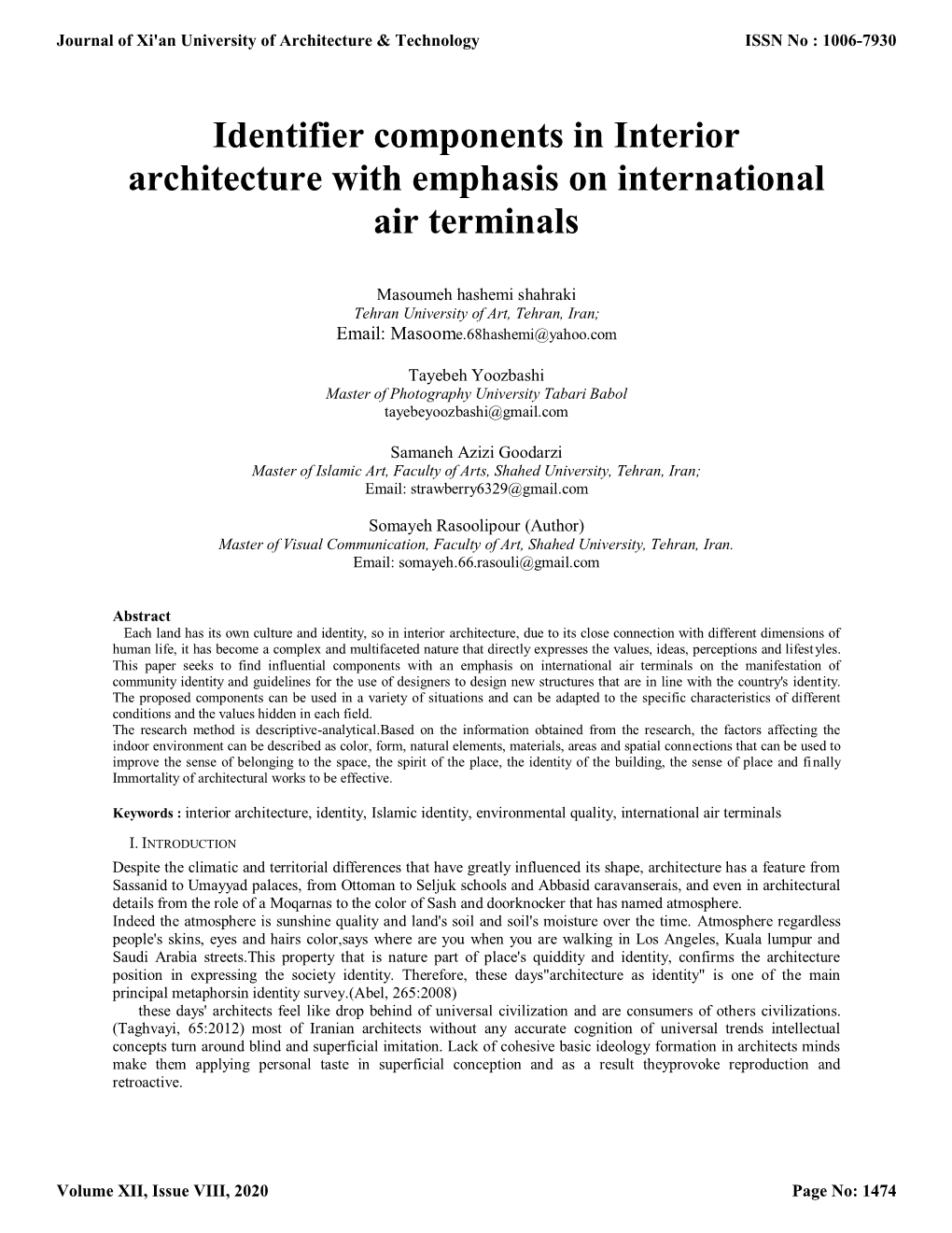 Identifier Components in Interior Architecture with Emphasis on International Air Terminals