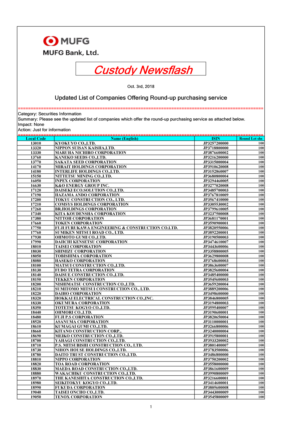 Custody Newsflash