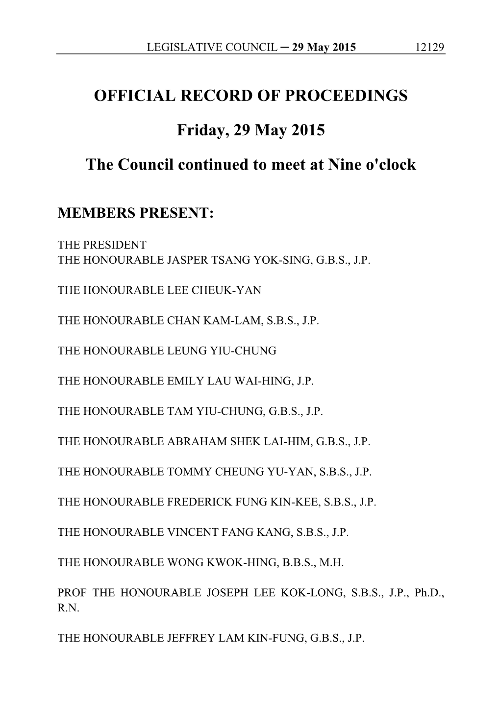 OFFICIAL RECORD of PROCEEDINGS Friday, 29 May