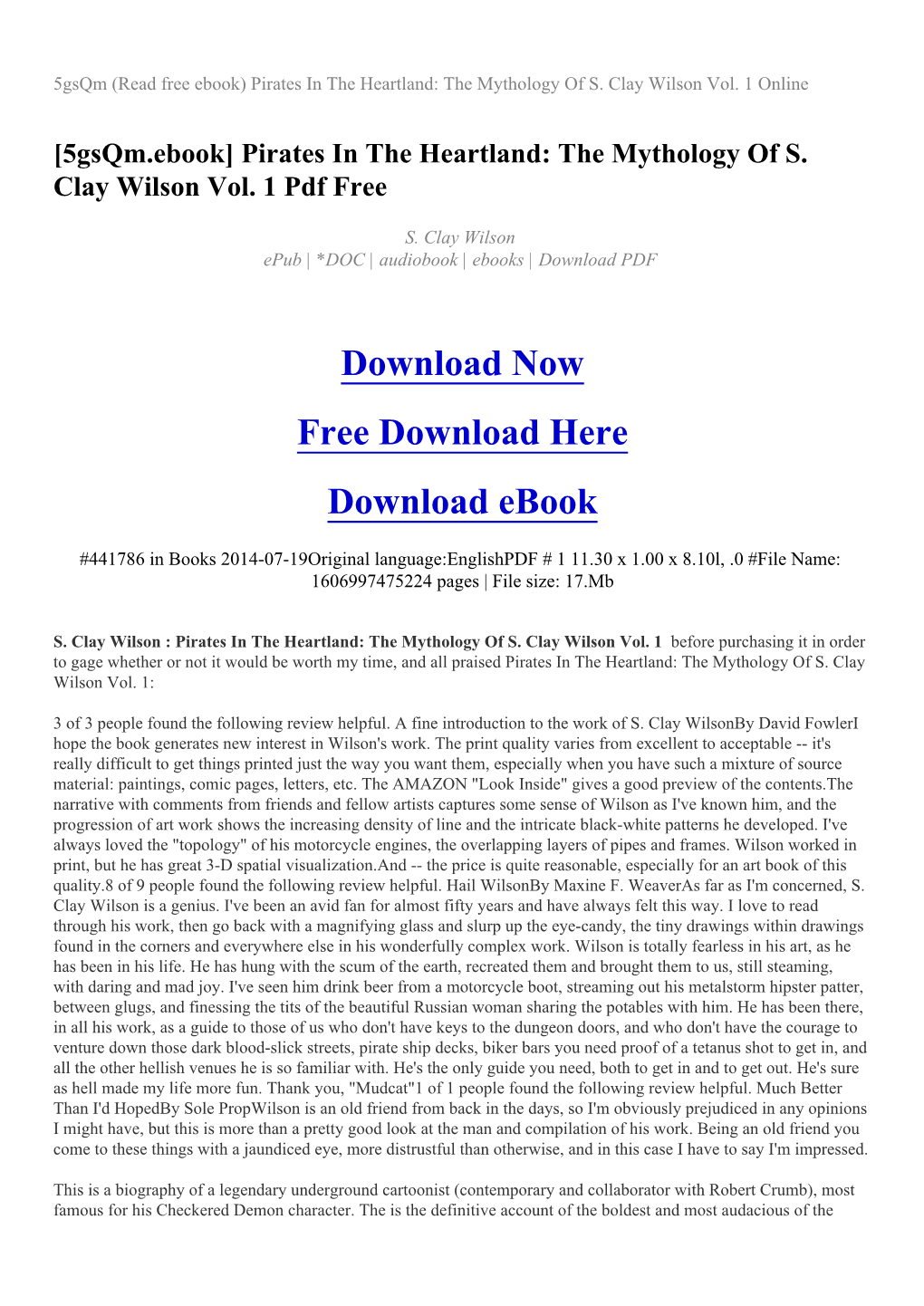Pirates in the Heartland: the Mythology of S. Clay Wilson Vol. 1 Online
