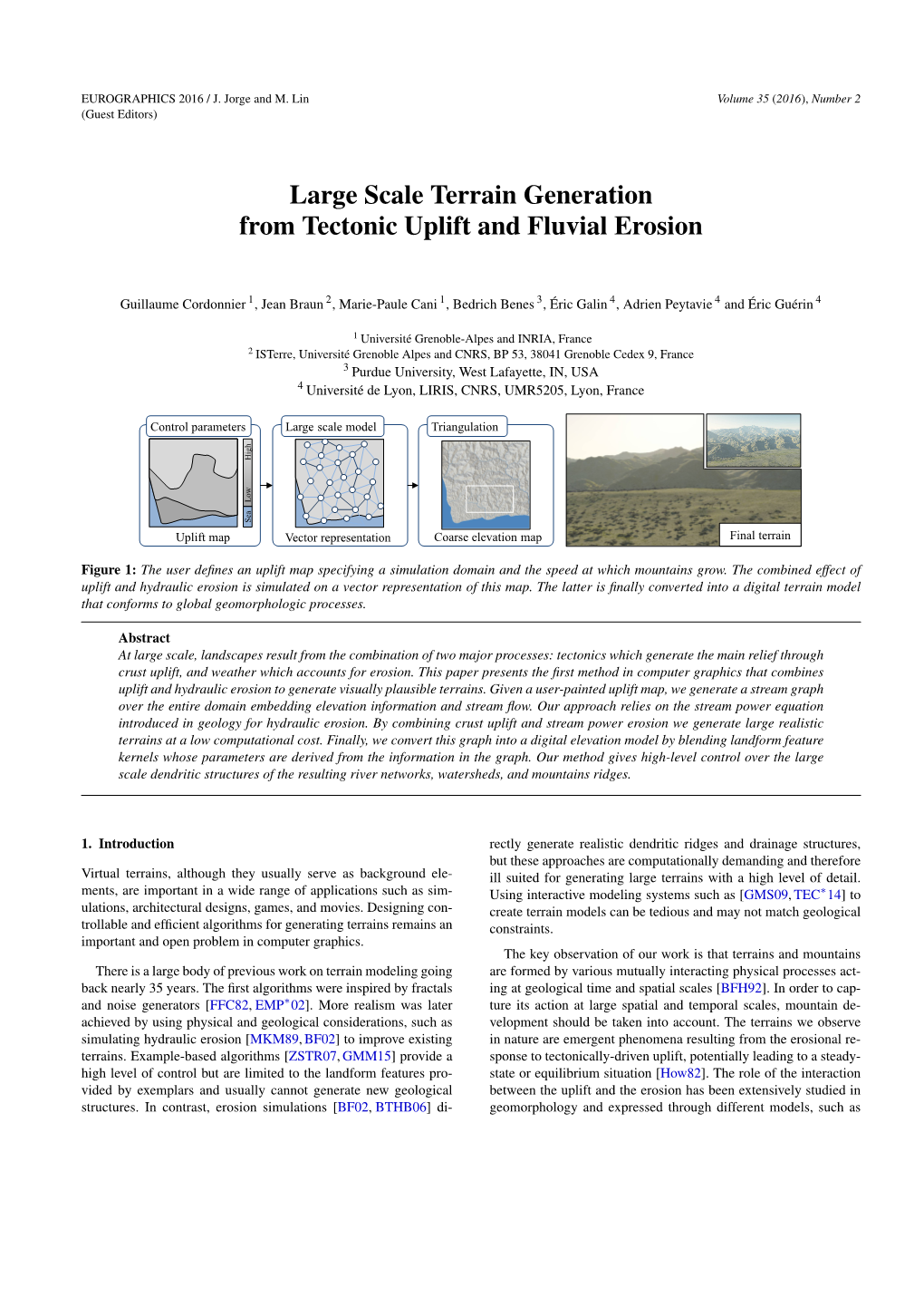 Large Scale Terrain Generation from Tectonic Uplift and Fluvial Erosion