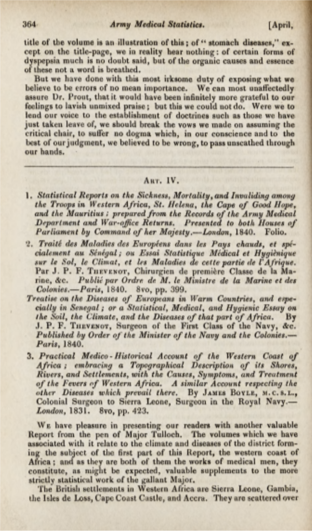 Statistical Reports on the Sickness, Mortality, and Invaliding Among the Troops in Western Africa, St