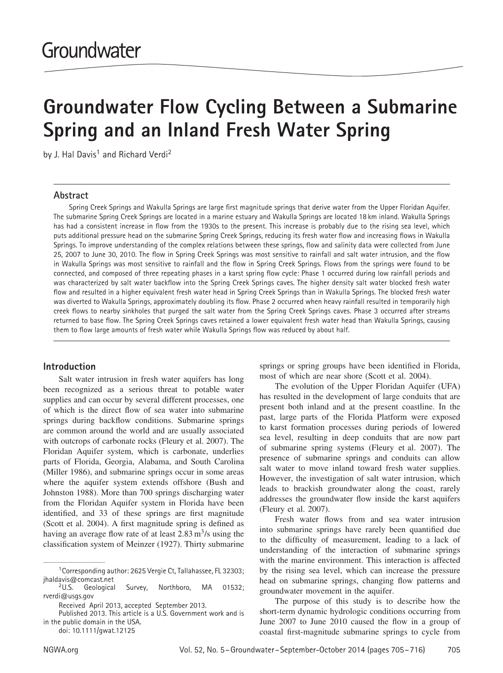 Groundwater Flow Cycling Between a Submarine Spring and an Inland Fresh Water Spring by J