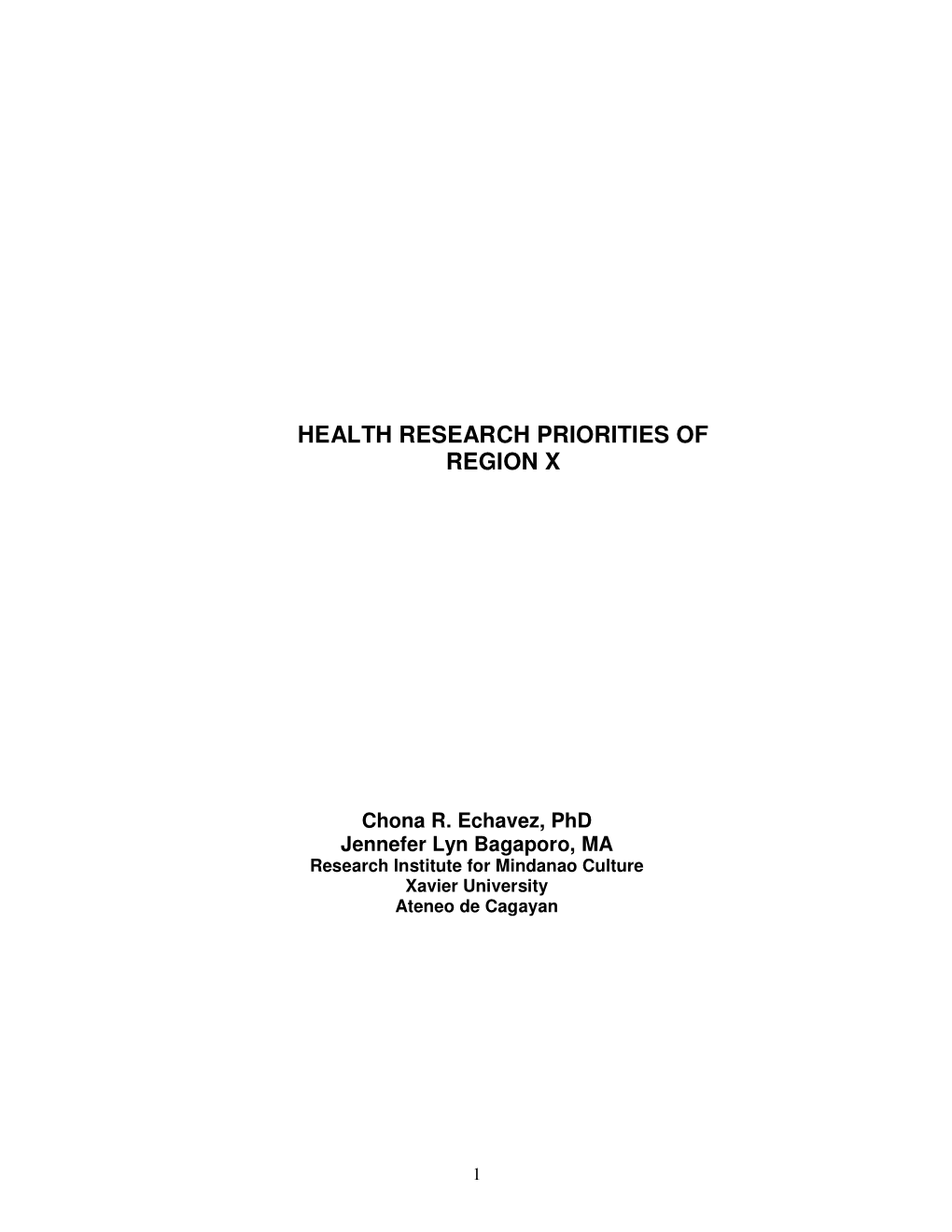 Health Research Priorities of Region X