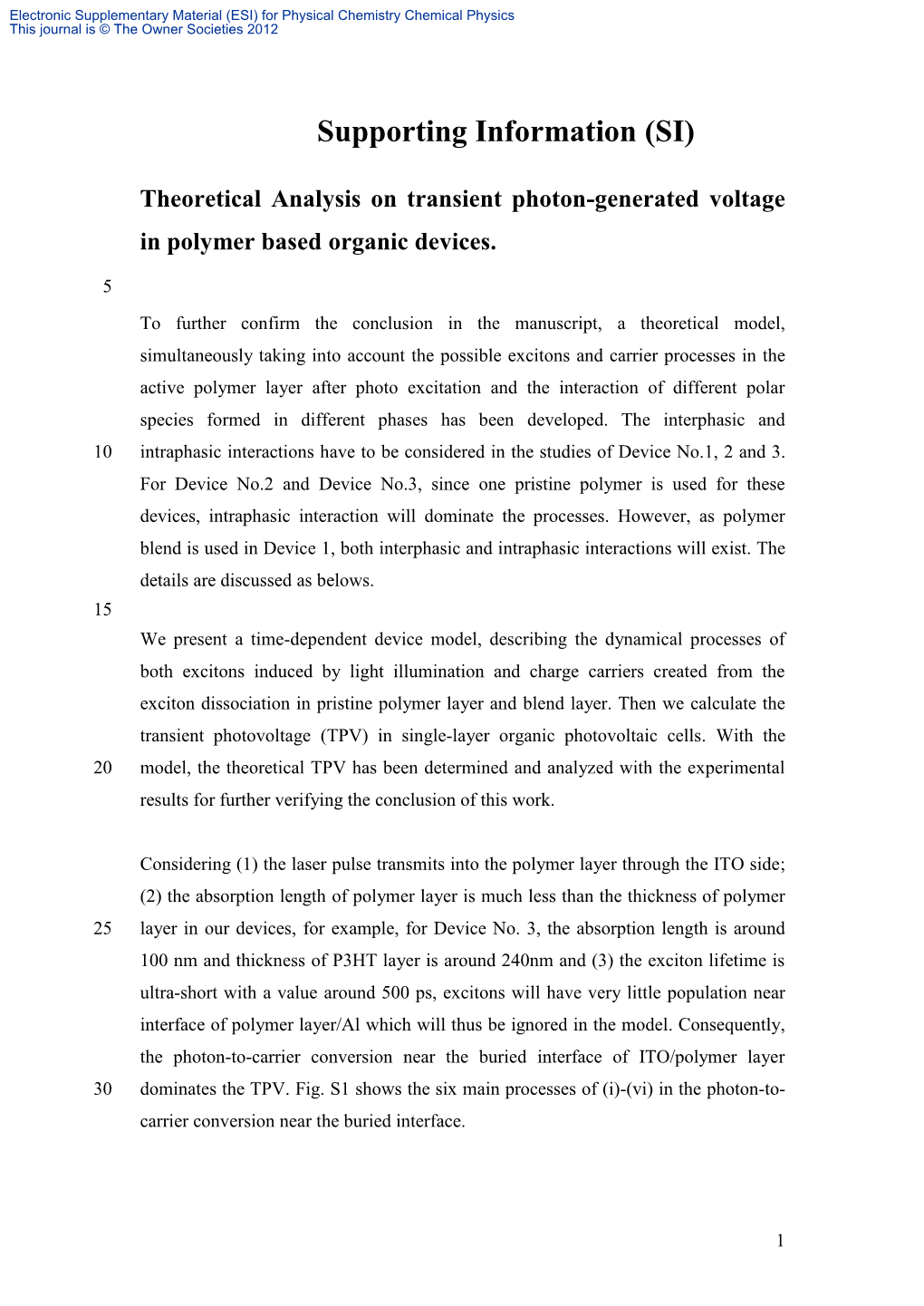 Theoretical Analysis on Transient Photon-Generated Voltage in Polymer Based Organic Devices