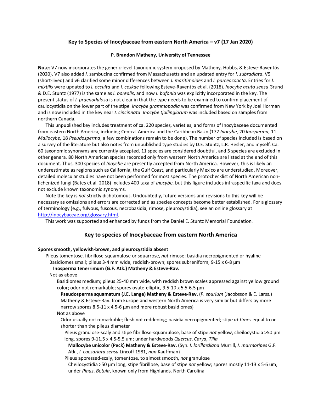 Key to Species of Inocybaceae from Eastern North America – V7 (17 Jan 2020)