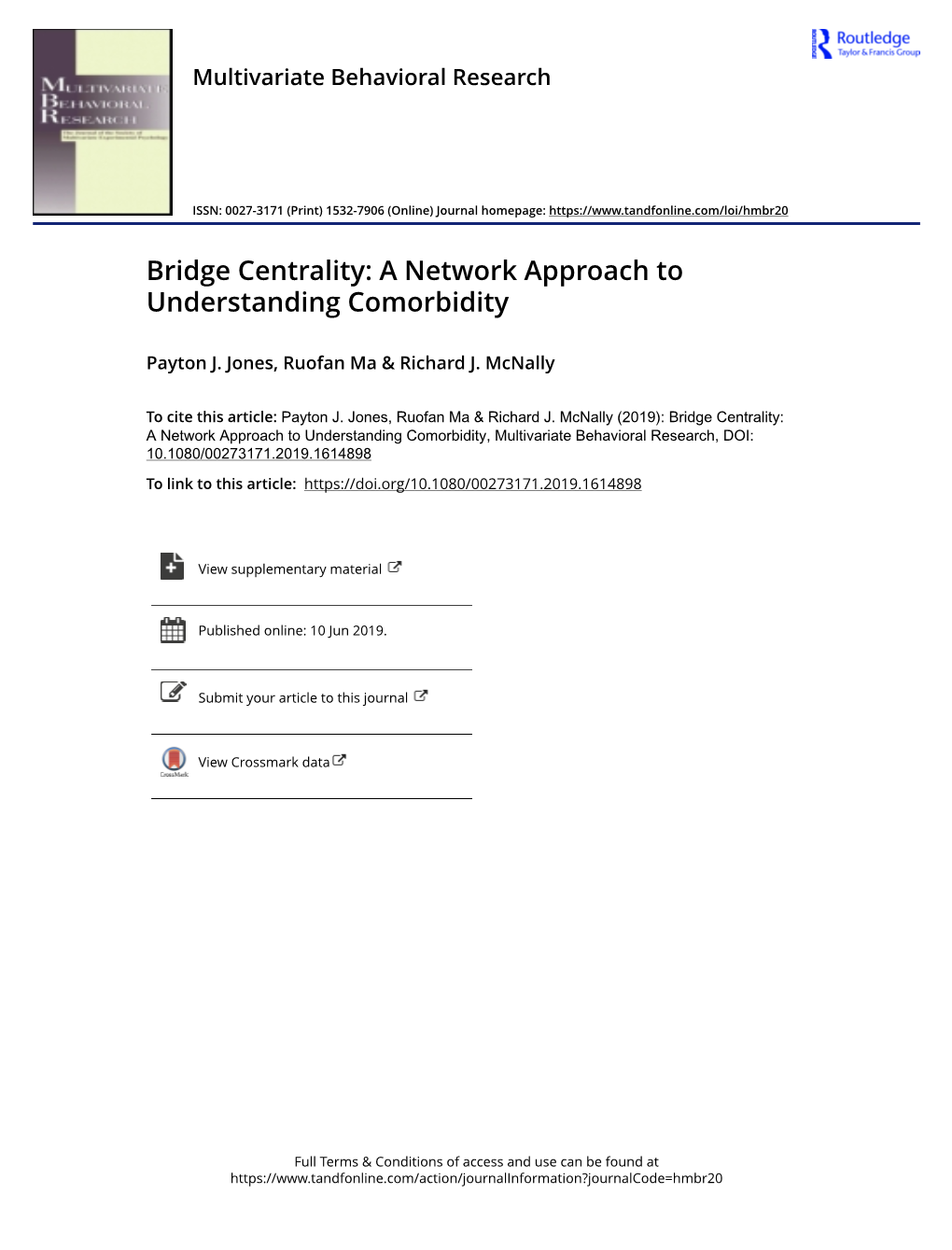 Bridge Centrality: a Network Approach to Understanding Comorbidity