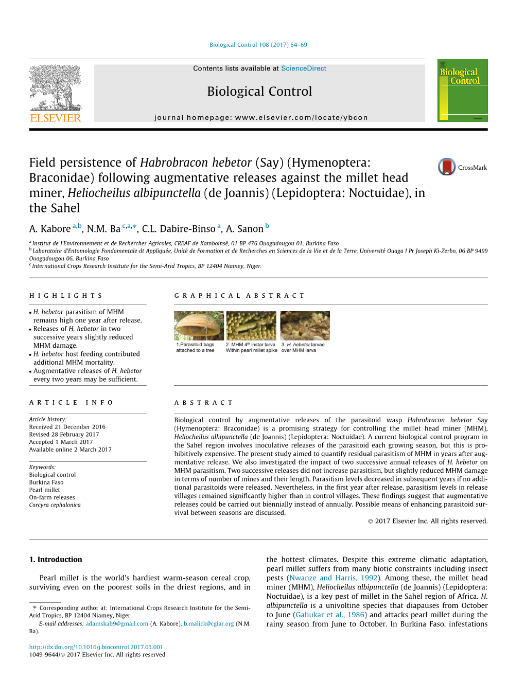 Field Persistence of Habrobracon Hebetor (Say) (Hymenoptera: Braconidae)