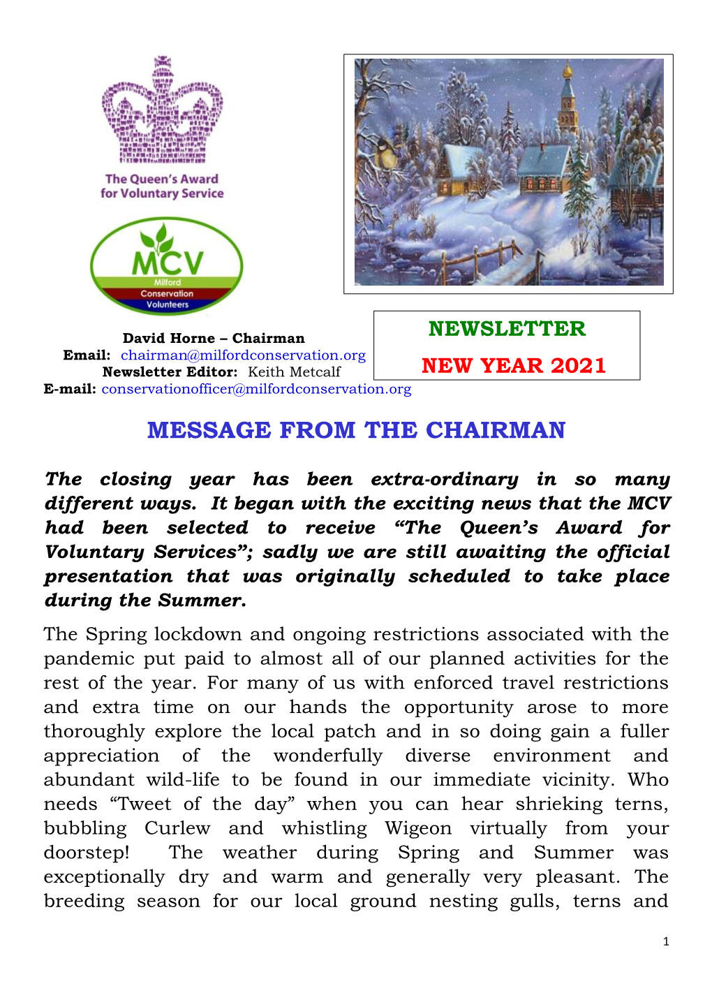 NEW YEAR 2021 E-Mail: Conservationofficer@Milfordconservation.Org