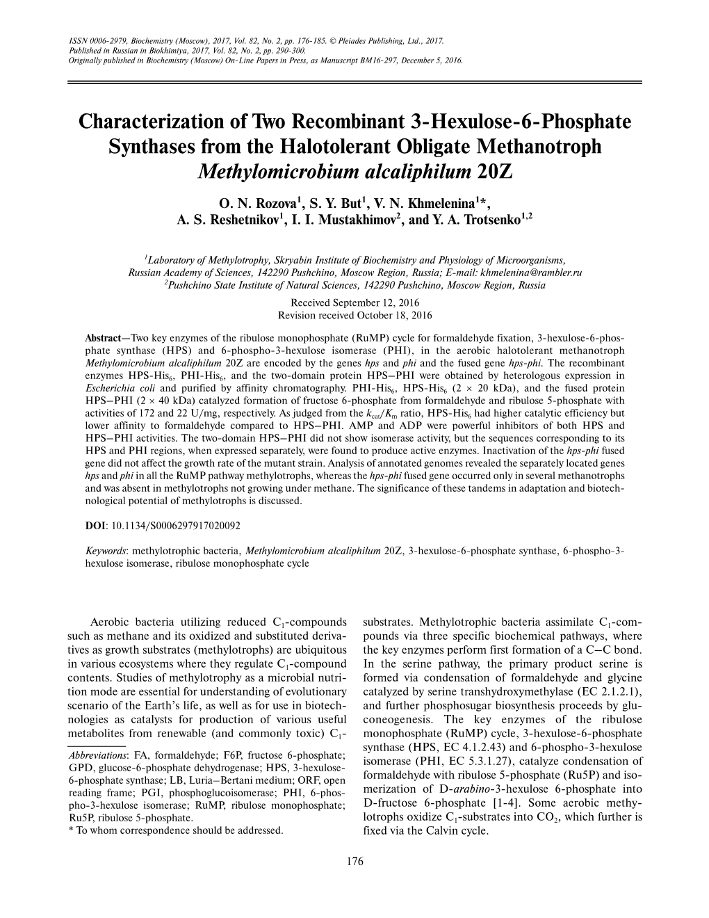 Characterization of Two Recombinant 3-Hexulose-6-Phosphate Synthases from the Halotolerant Obligate Methanotroph Methylomicrobium Alcaliphilum 20Z