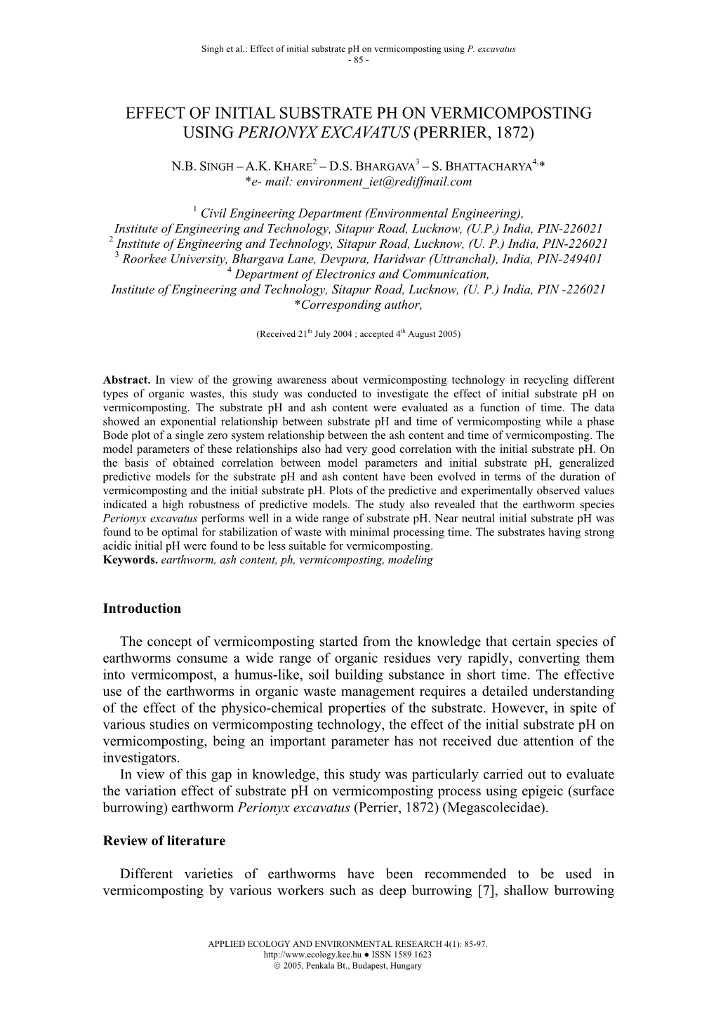 Effect of Initial Substrate Ph on Vermicomposting Using Perionyx Excavatus (Perrier, 1872)