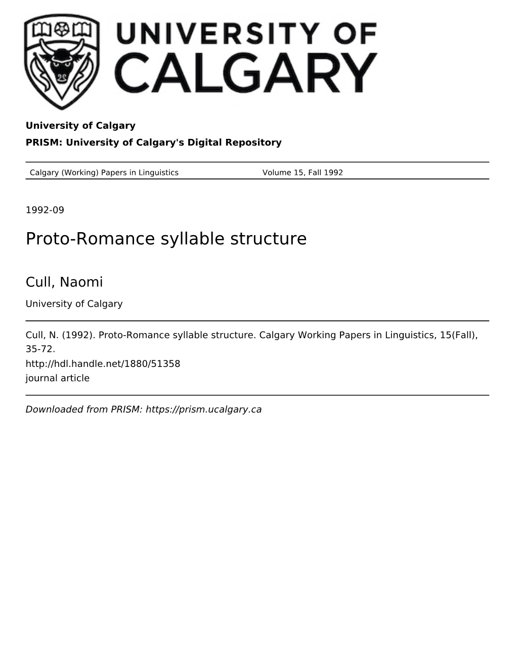 Proto-Romance Syllable Structure