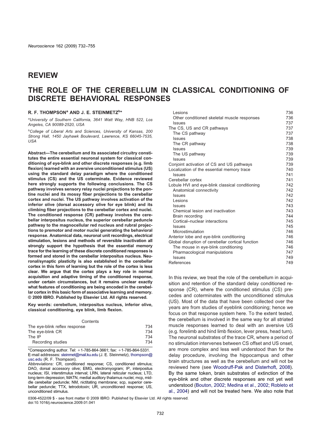Review the Role of the Cerebellum in Classical Conditioning of Discrete Behavioral Responses
