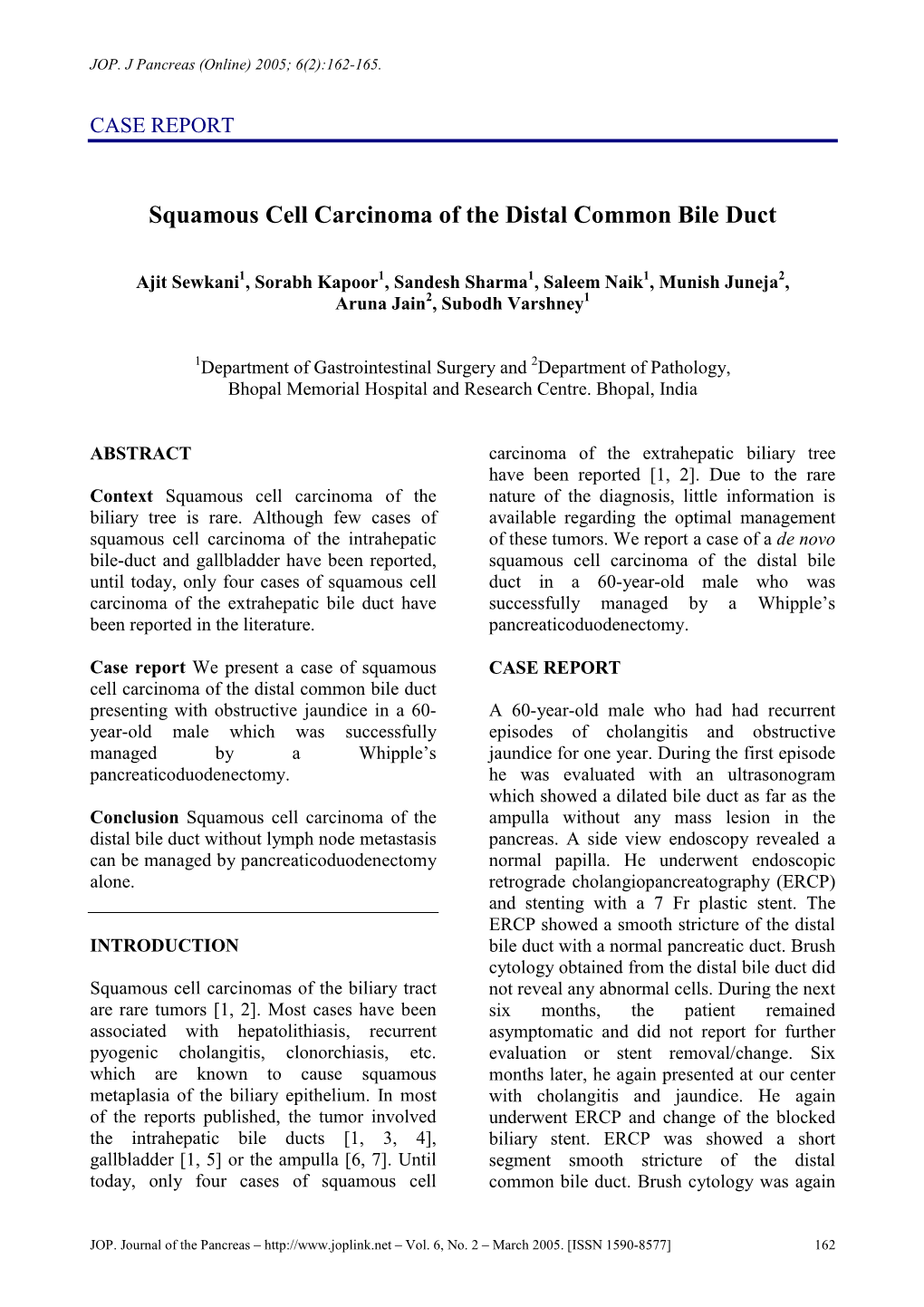 Squamous Cell Carcinoma of the Distal Common Bile Duct