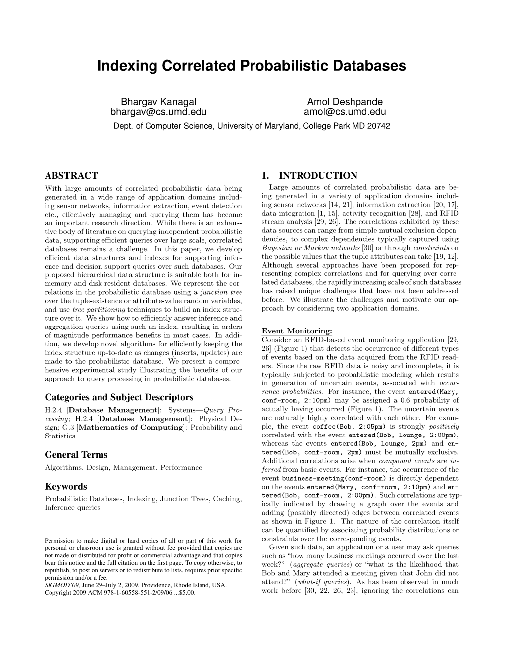 Indexing Correlated Probabilistic Databases