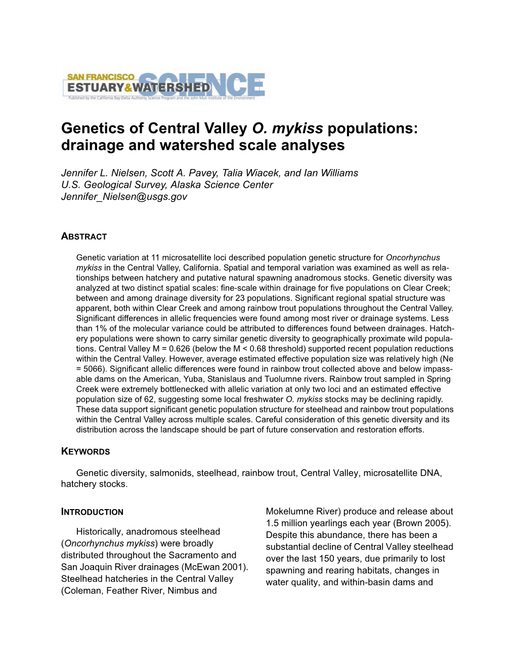 Genetics of Central Valley O. Mykiss Populations: Drainage and Watershed Scale Analyses