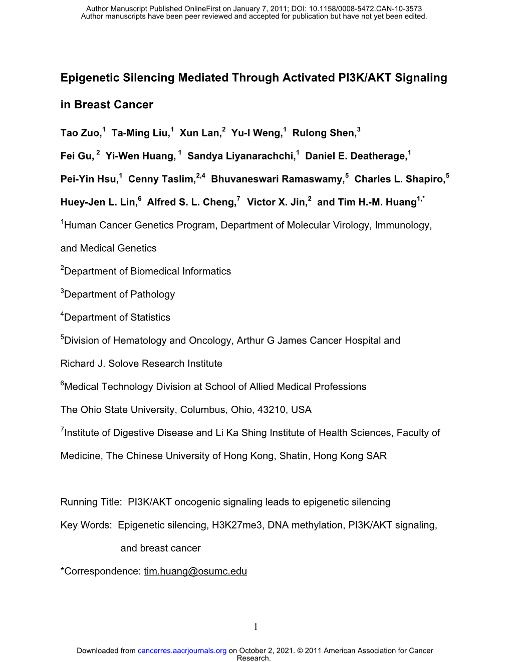 Epigenetic Silencing Mediated Through Activated PI3K/AKT Signaling in Breast Cancer