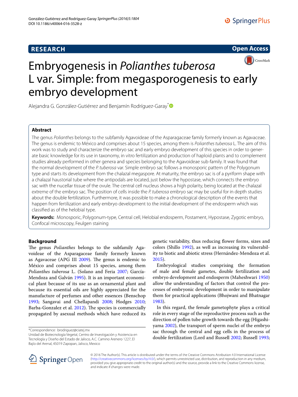 From Megasporogenesis to Early Embryo Development Alejandra G
