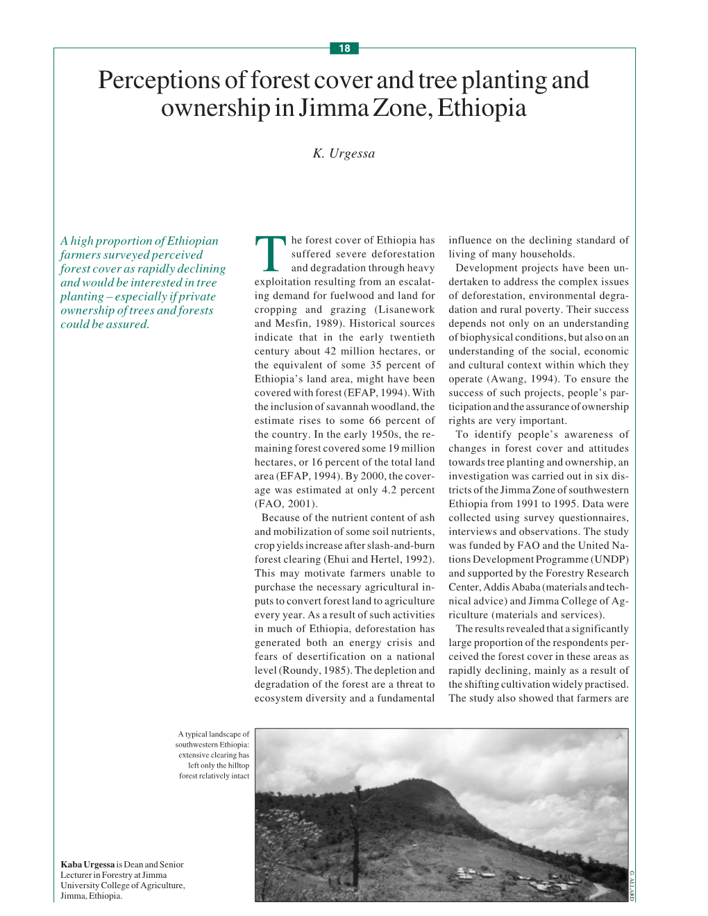 Perceptions of Forest Cover and Tree Planting and Ownership in Jimma Zone, Ethiopia