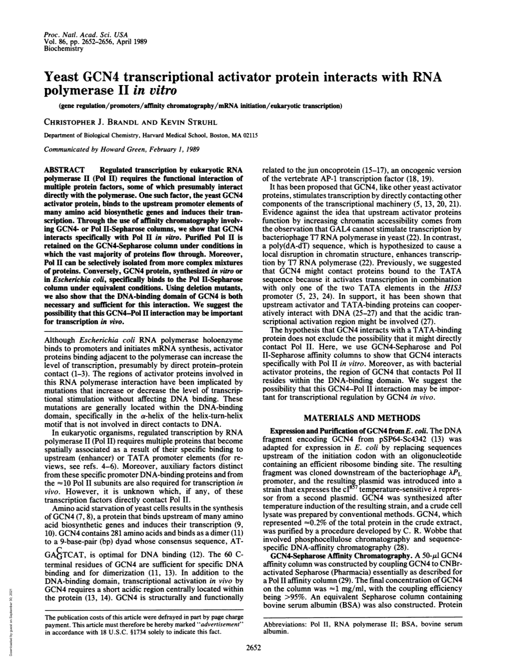 Yeast GCN4 Transcriptional Activator Protein Interacts with RNA