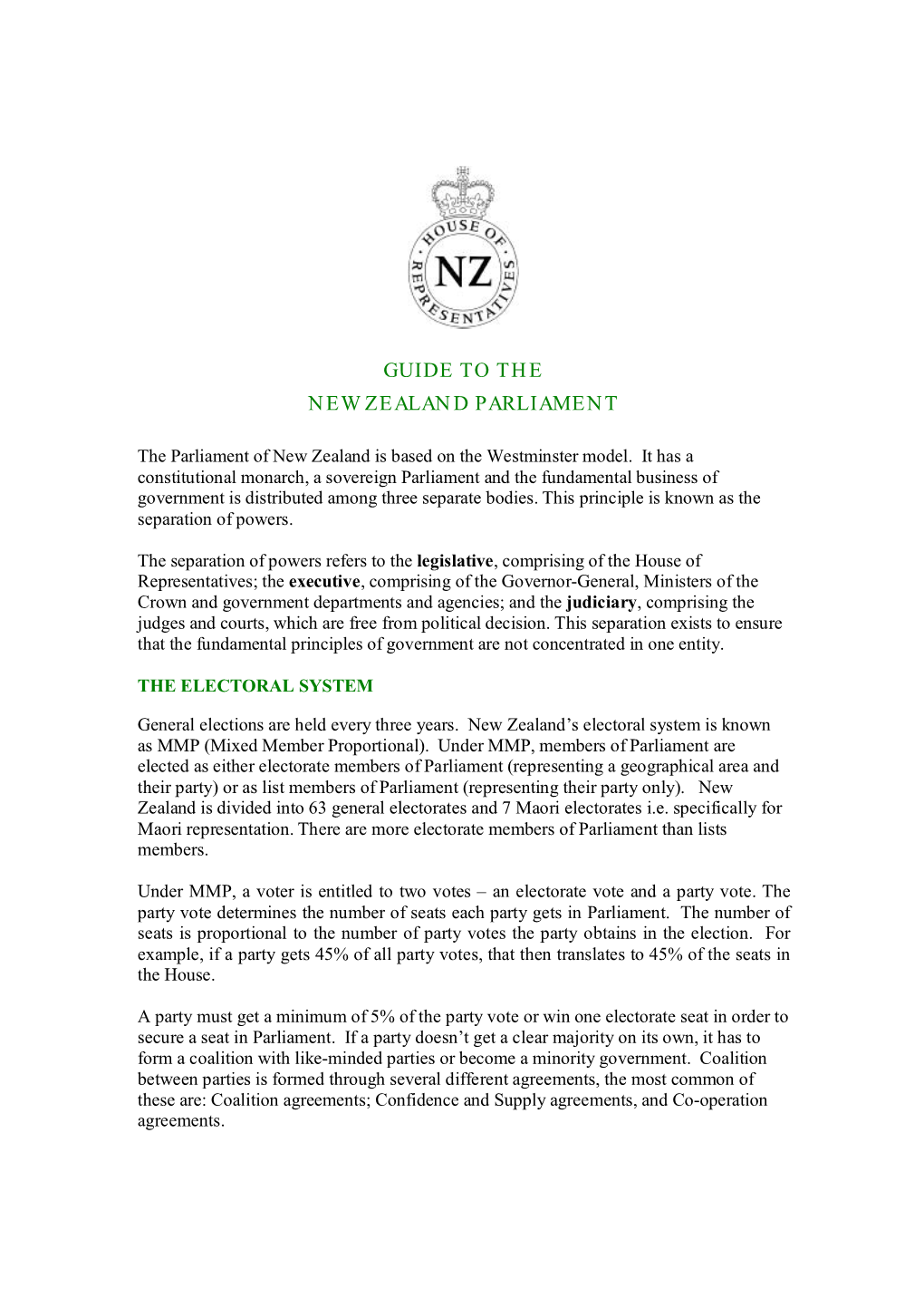 Guide to New Zealand Parliament