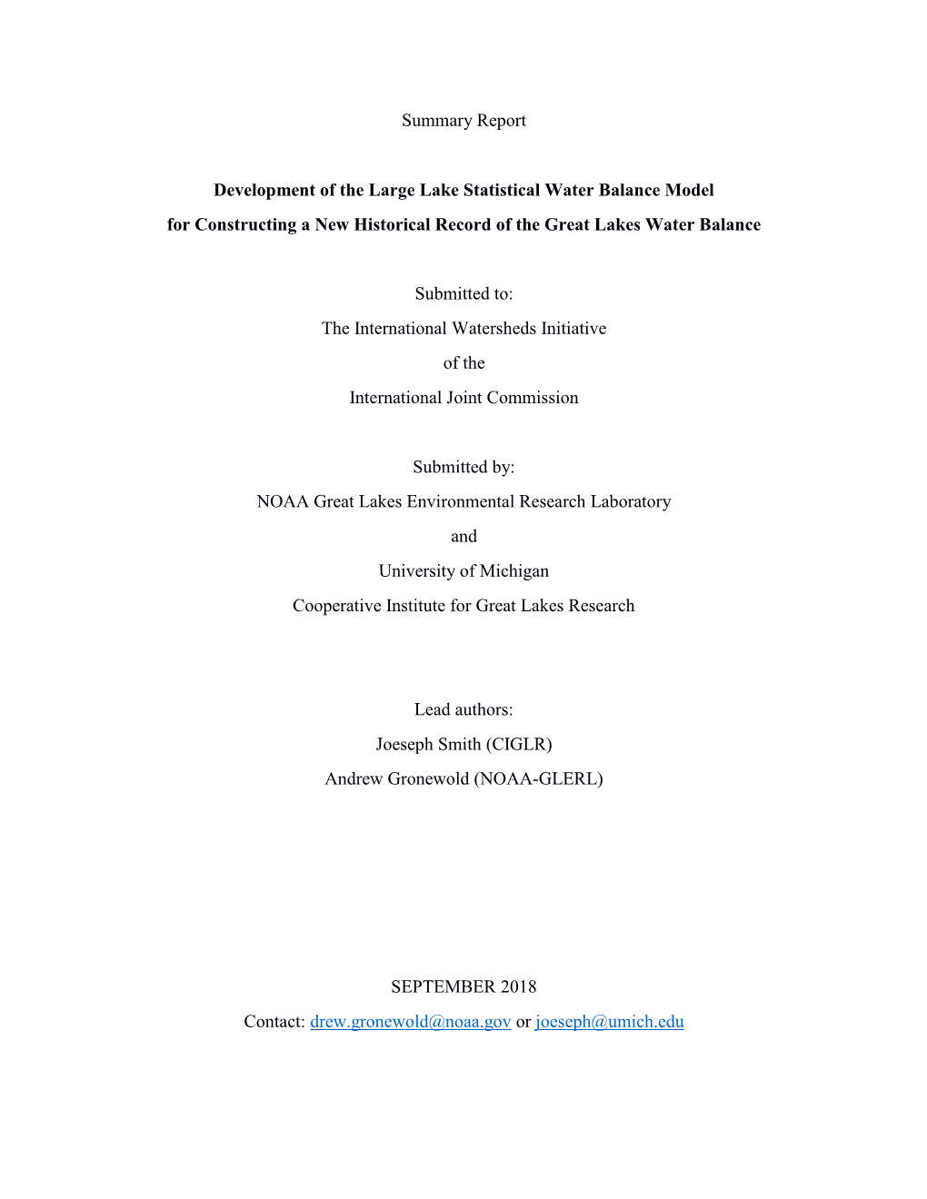 Development of the Large Lake Statistical Water Balance Model for Constructing a New Historical Record of the Great Lakes Water Balance