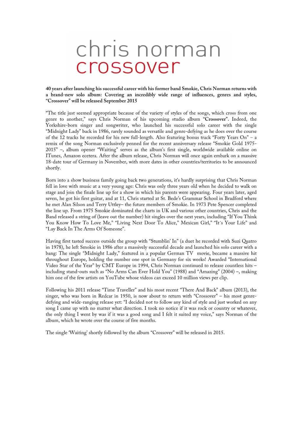 Chris Norman Album Crossover 2015 English