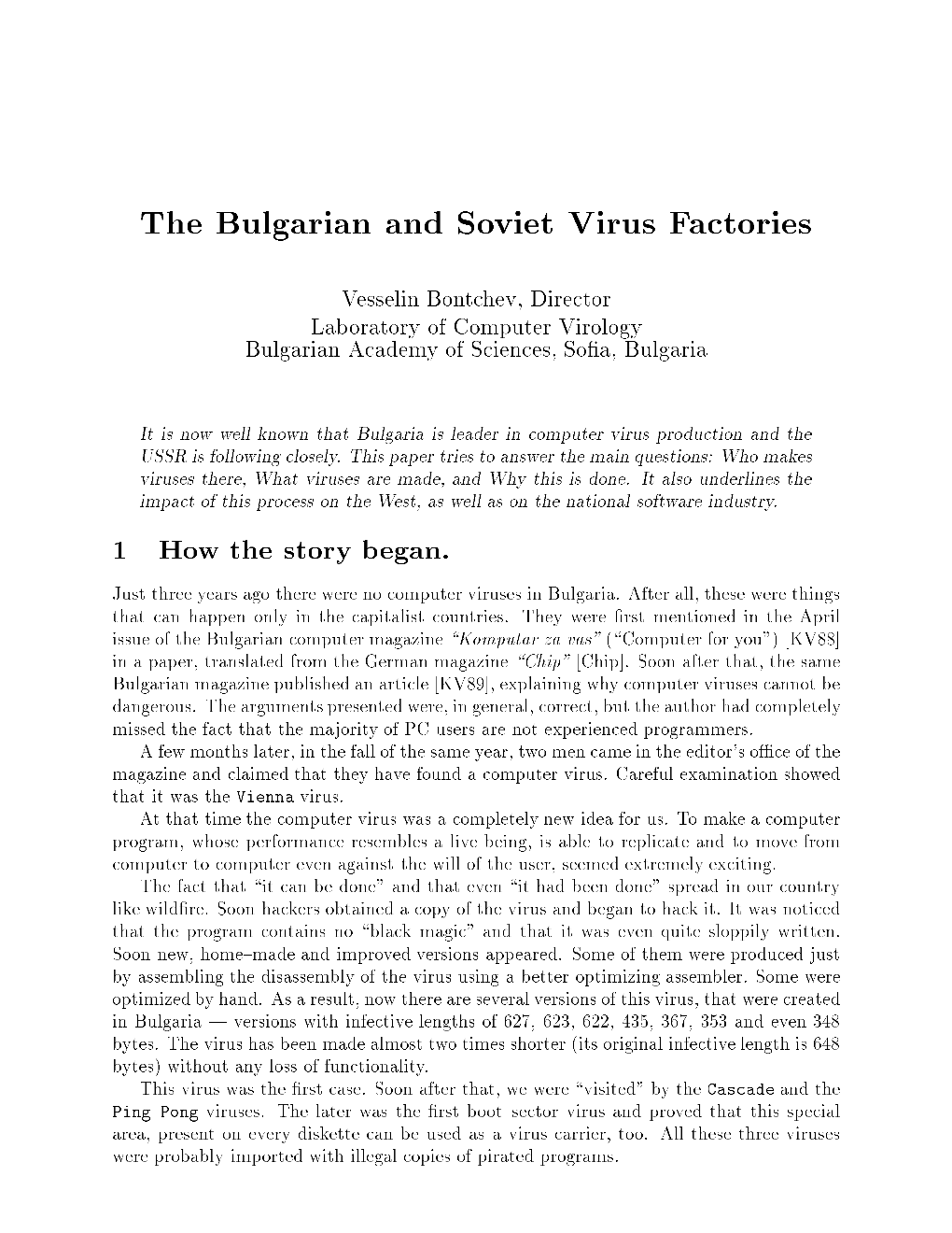 The Bulgarian and Soviet Virus Factories