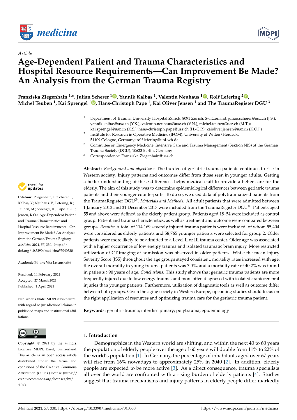 Age-Dependent Patient and Trauma Characteristics and Hospital Resource Requirements—Can Improvement Be Made? an Analysis from the German Trauma Registry