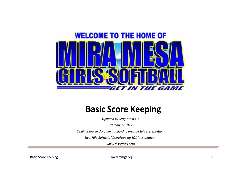 Basic Score Keepingkeepingbasic Updated by Jerry Moots Jr
