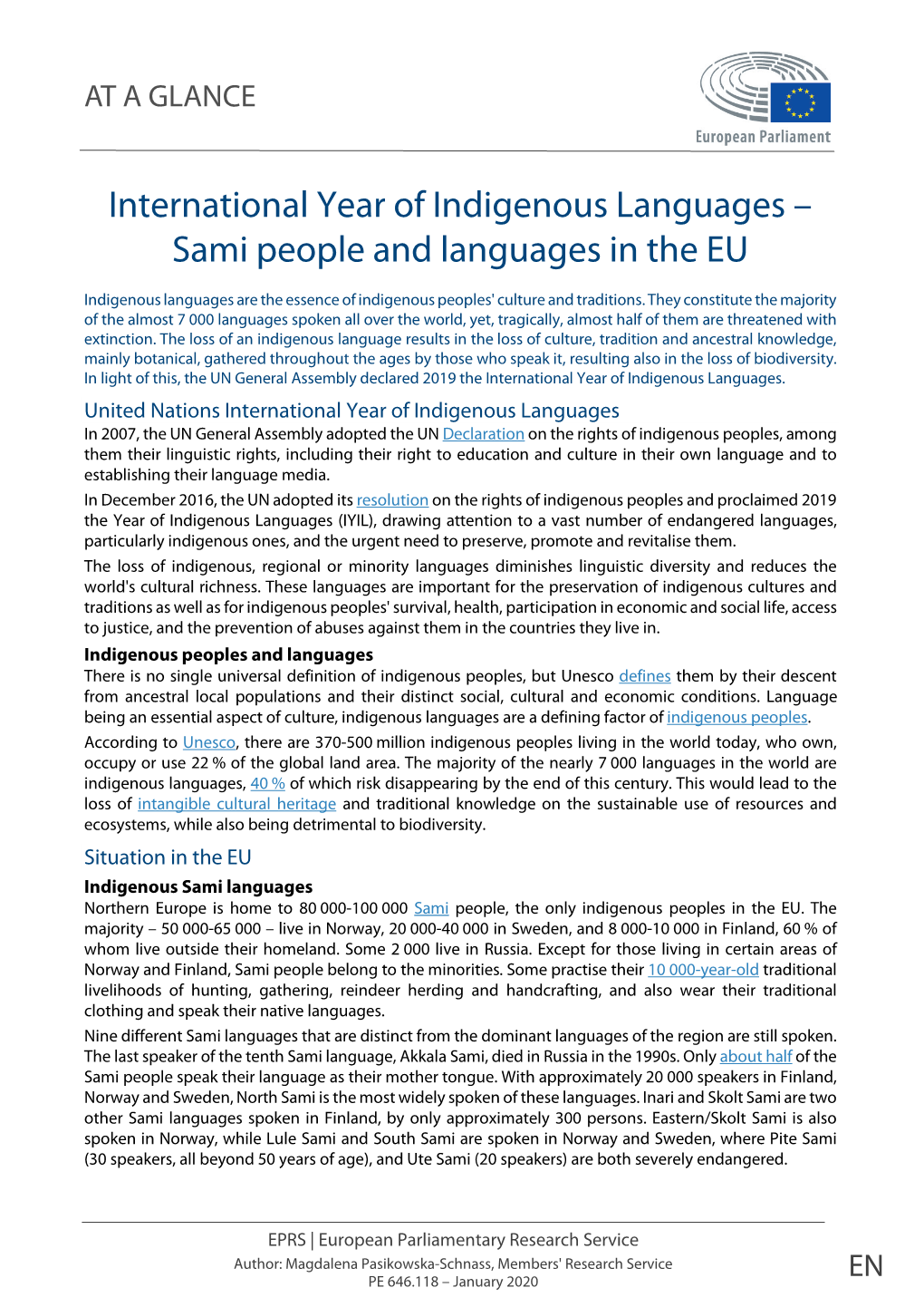 International Year of Indigenous Languages – Sami People and Languages in the EU