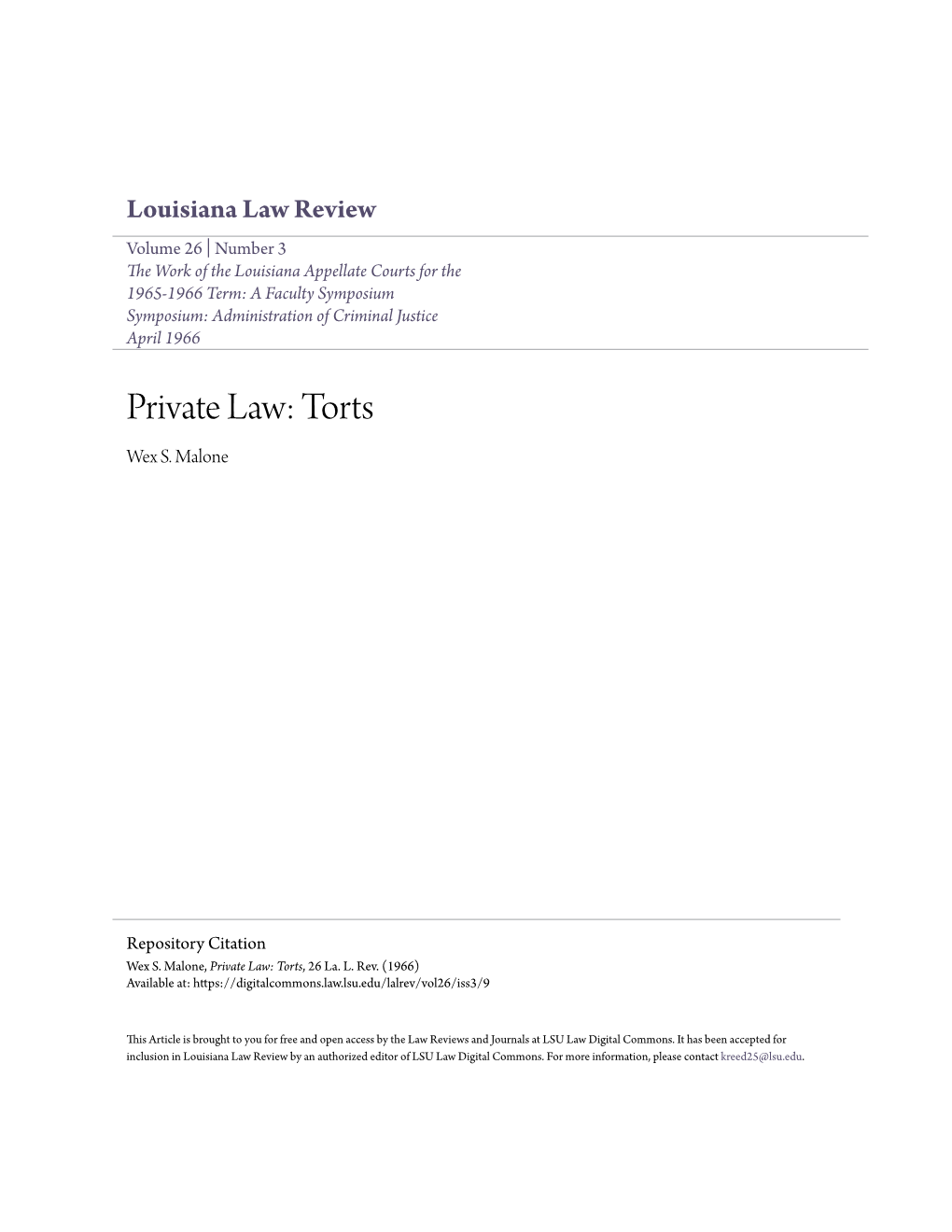 Private Law: Torts Wex S