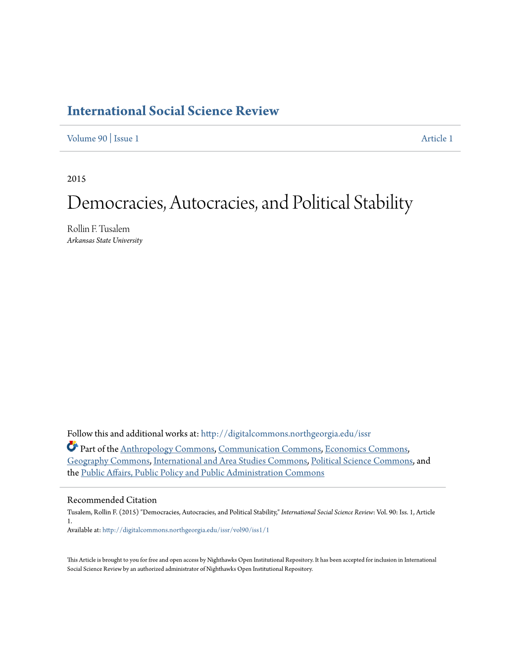 Democracies, Autocracies, and Political Stability Rollin F