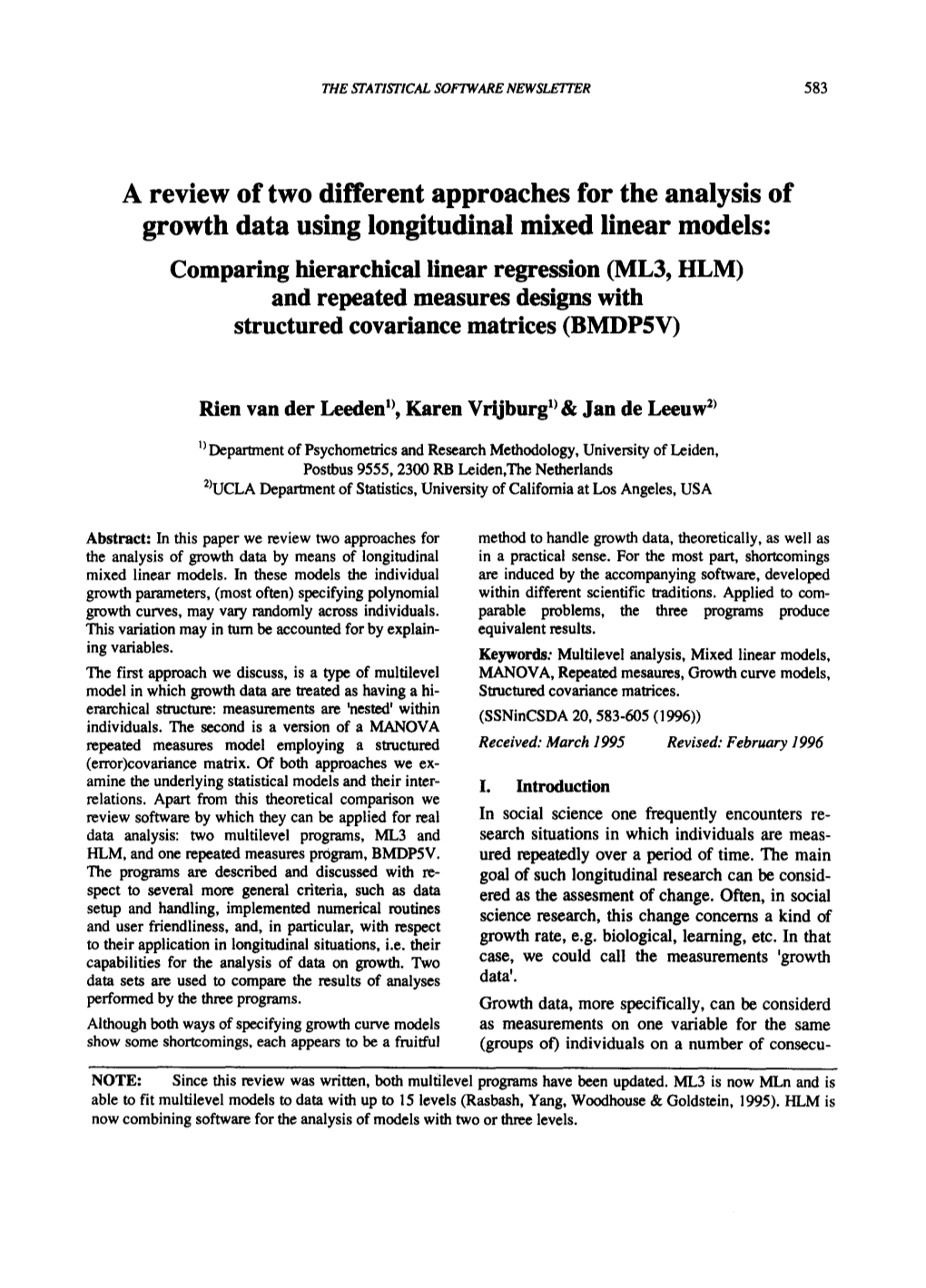 A Review of Two Different Approaches for the Analysis of Growth Data Using
