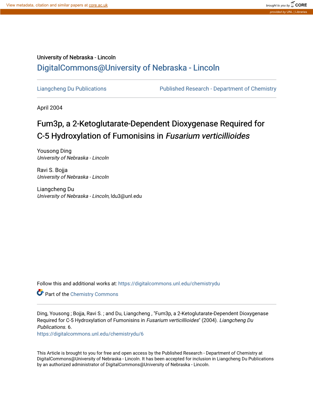 Fum3p, a 2-Ketoglutarate-Dependent Dioxygenase Required for C-5 Hydroxylation of Fumonisins in Fusarium Verticillioides