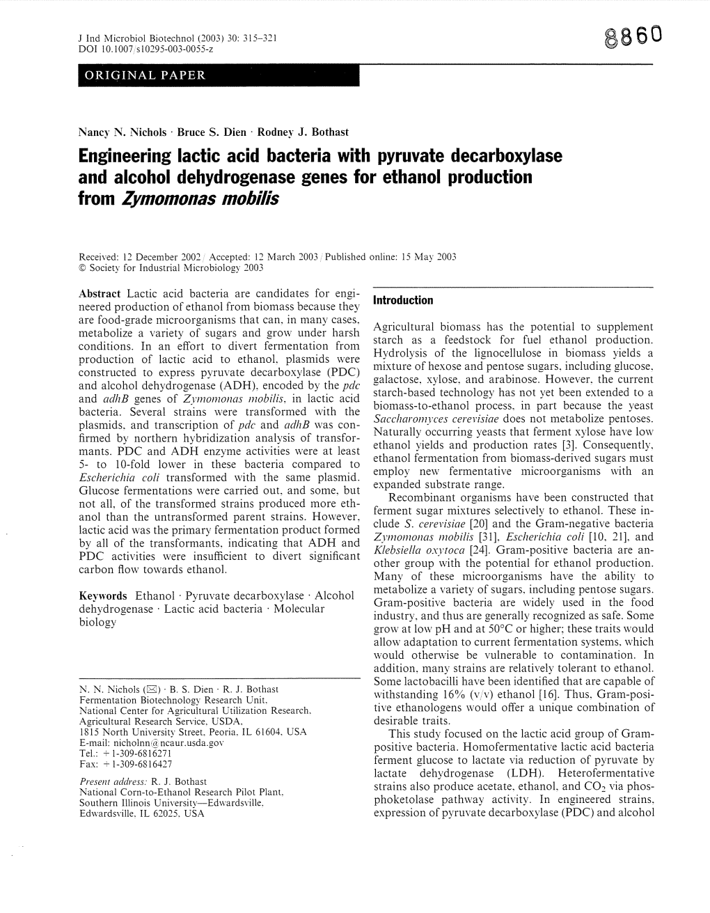 Engineering Lactic Acid Bacteria with Pyruvate Decarboxylase and Alcohol Dehydrogenase Genes for Ethanol Production from Zymomonas Mobilis