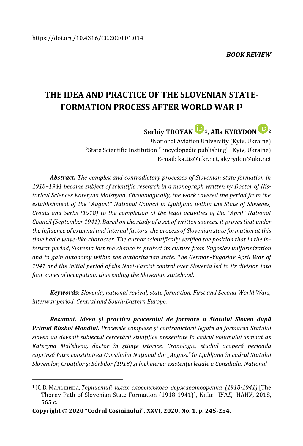 The Idea and Practice of the Slovenian State-Formation Process