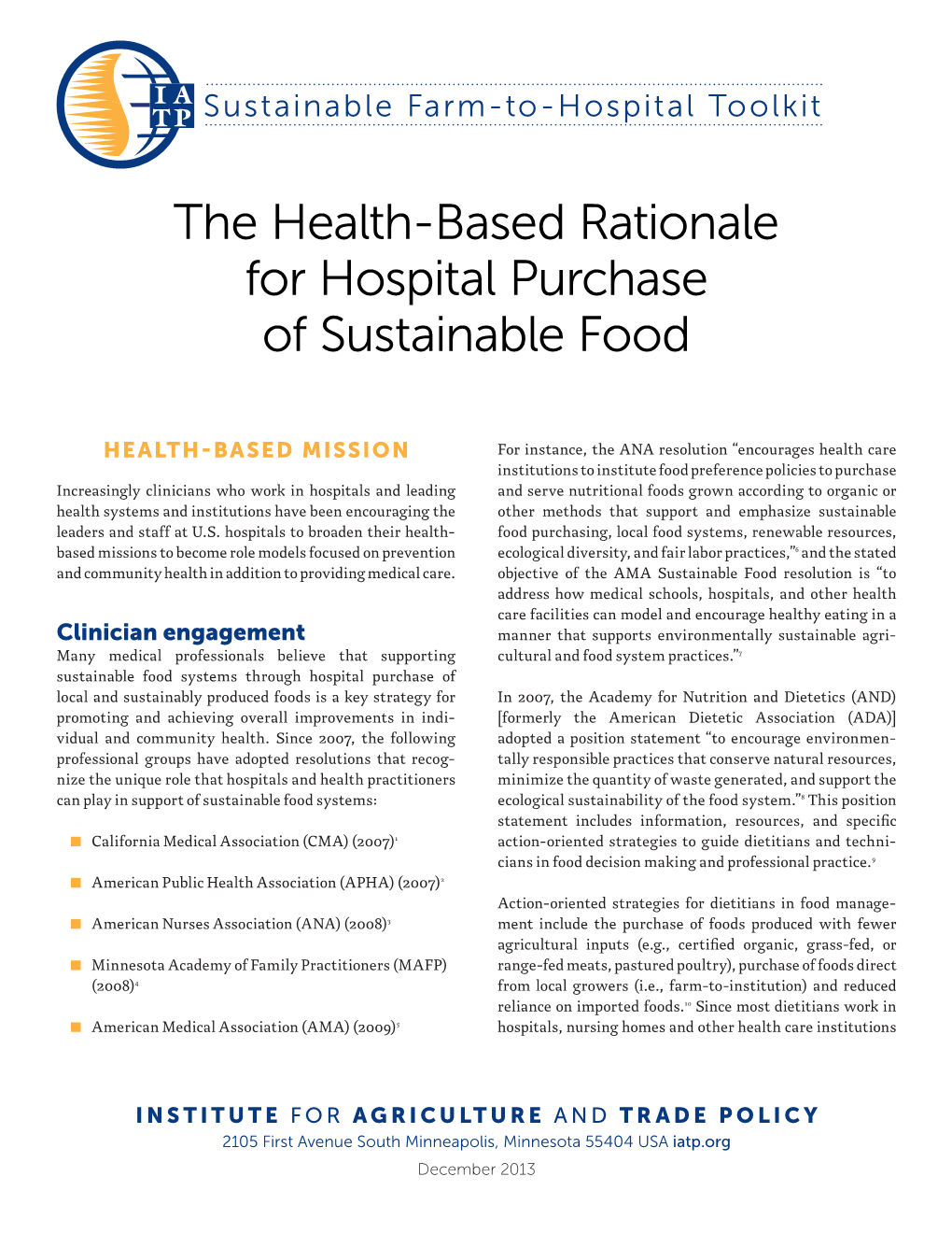 The Health-Based Rationale for Hospital Purchase of Sustainable Food