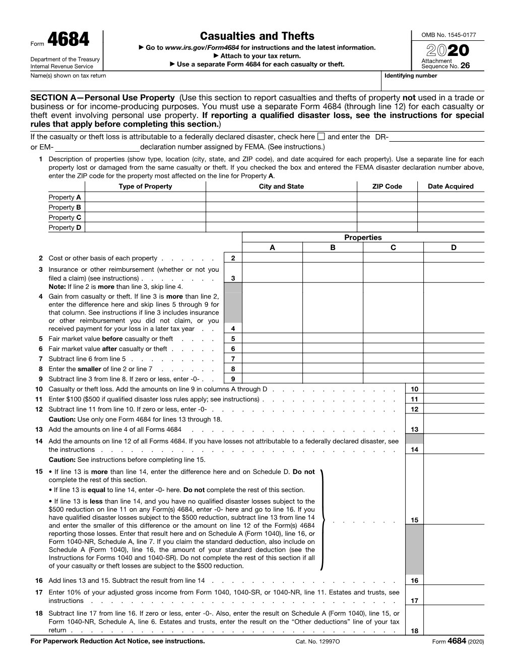 Form 4684, Casualties and Thefts