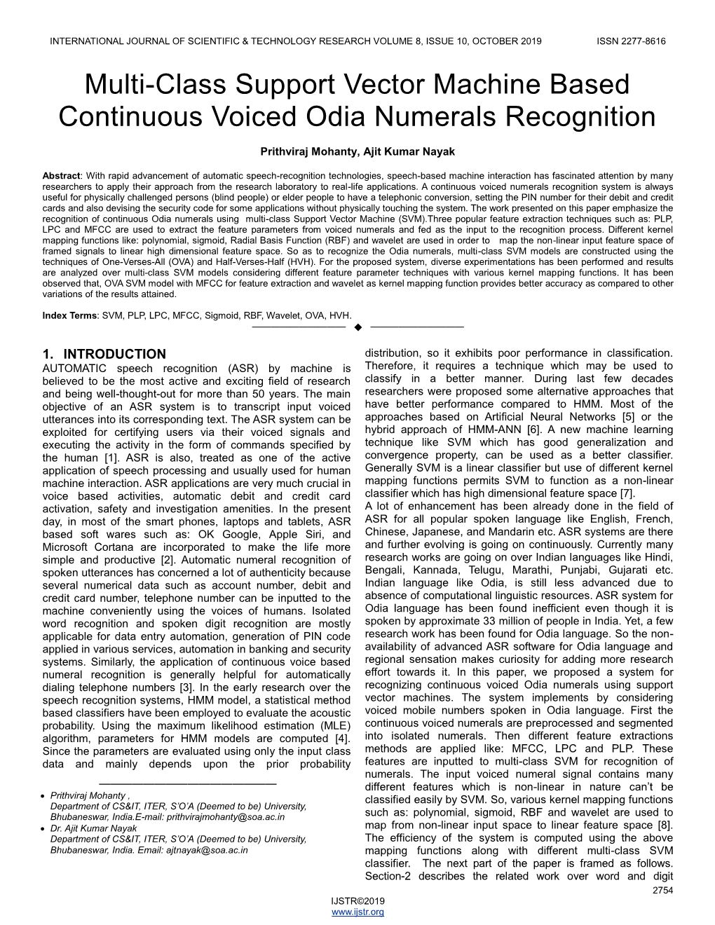 Multi-Class Support Vector Machine Based Continuous Voiced Odia Numerals Recognition