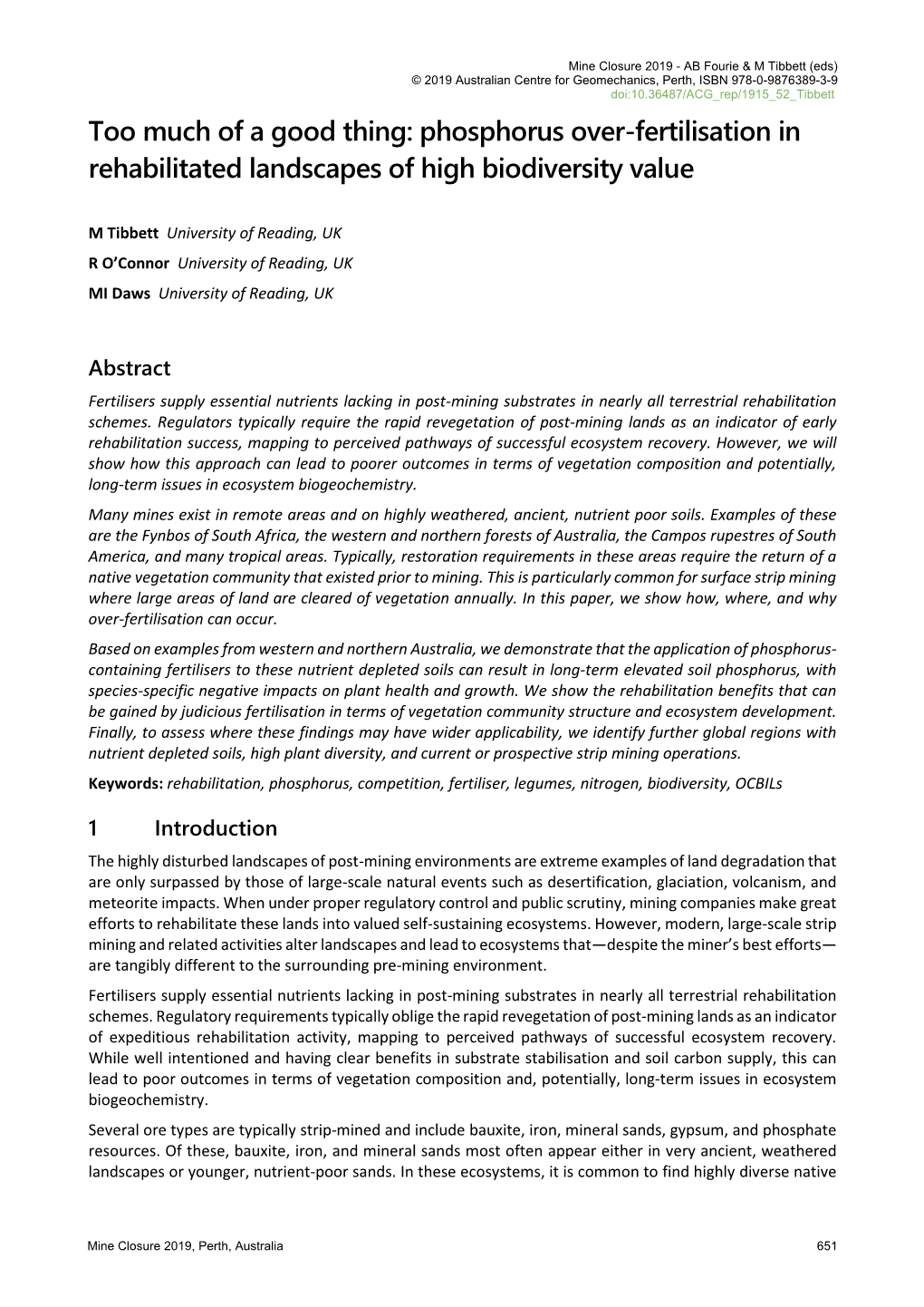 Phosphorus Over-Fertilisation in Rehabilitated Landscapes of High Biodiversity Value