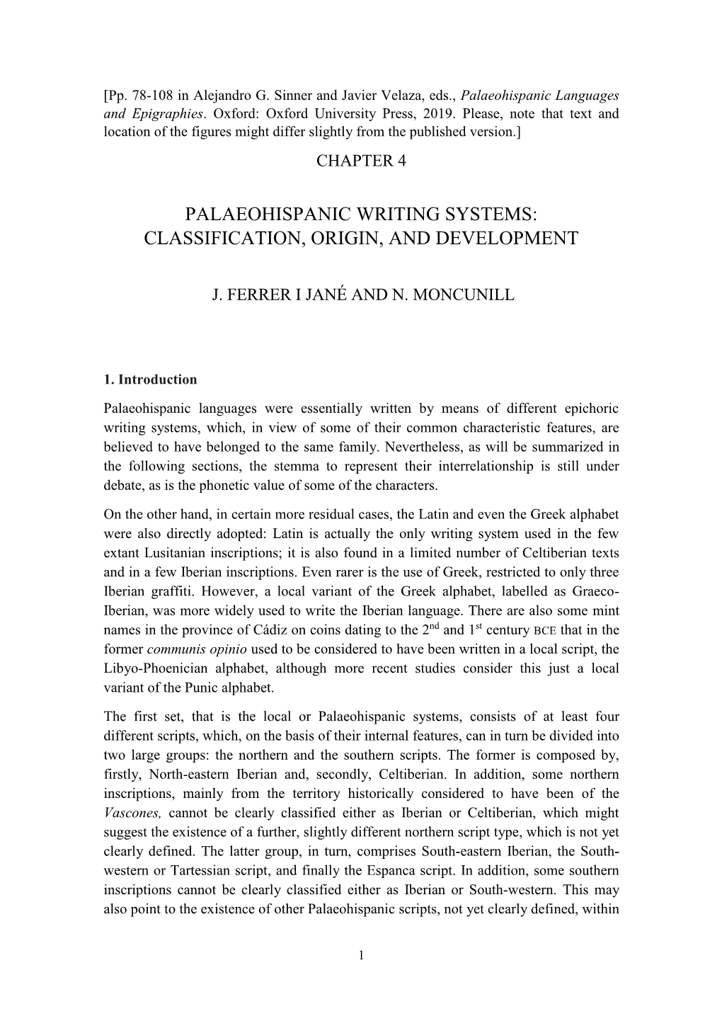 Palaeohispanic Writing Systems: Classification, Origin, and Development