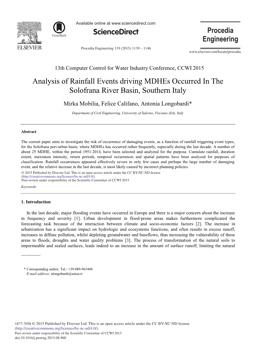 Analysis of Rainfall Events Driving Mdhes Occurred in the Solofrana River Basin, Southern Italy