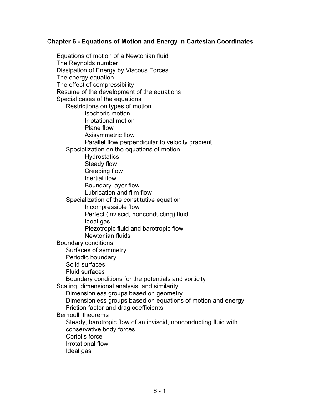 Chapter 6 - Equations of Motion and Energy in Cartesian Coordinates